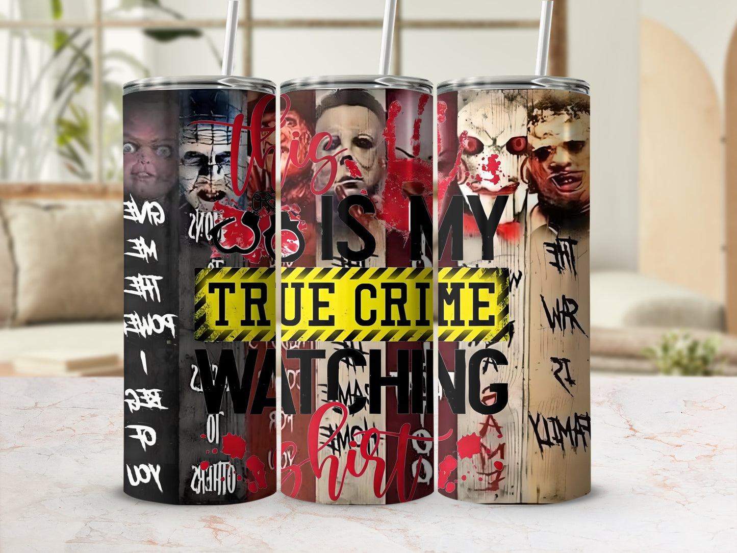 True Crime Watching Horror Themed Tumbler Cup