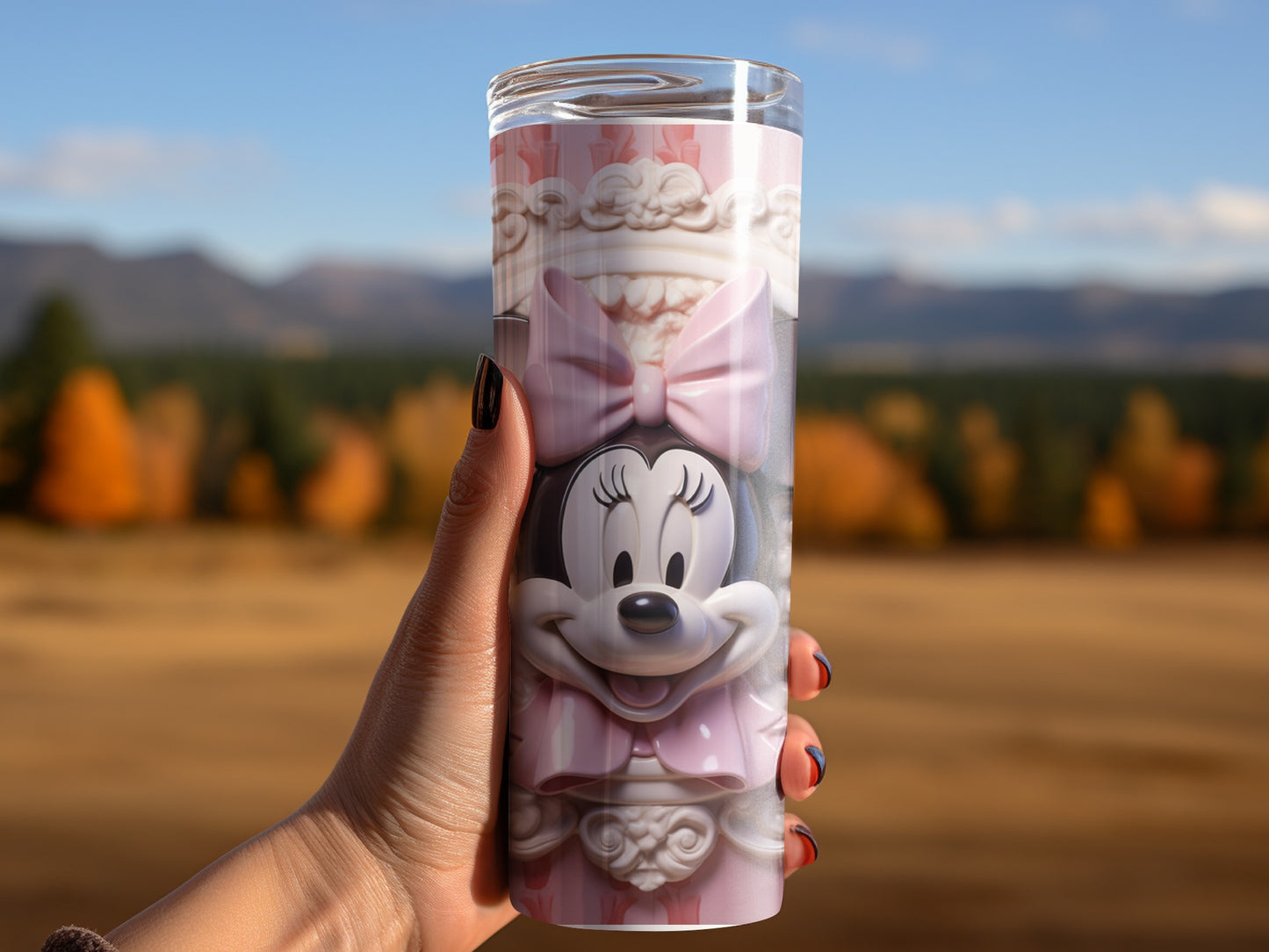 Minnie Mouse Tumbler with Pink and White Bow Design