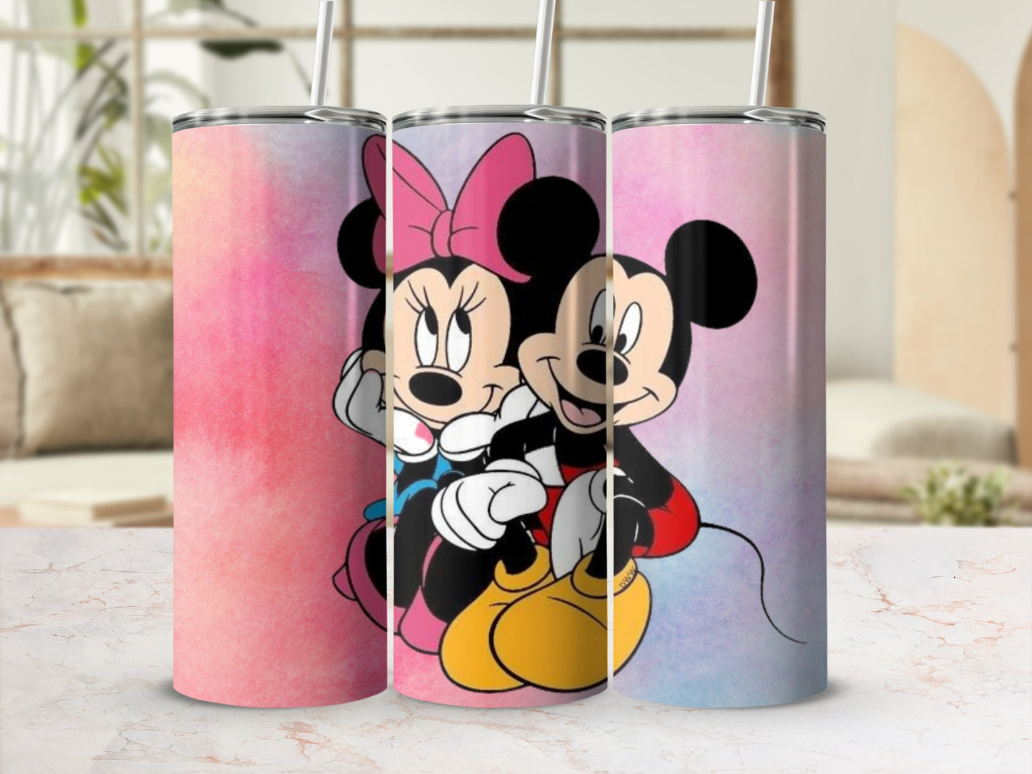 Cute Pink and Blue Mickey and Minnie Mouse Tumblers