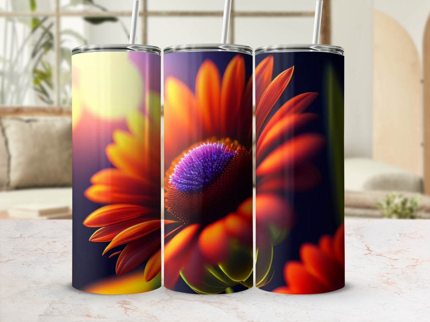 Vivid Floral Print Insulated Tumbler with Straw