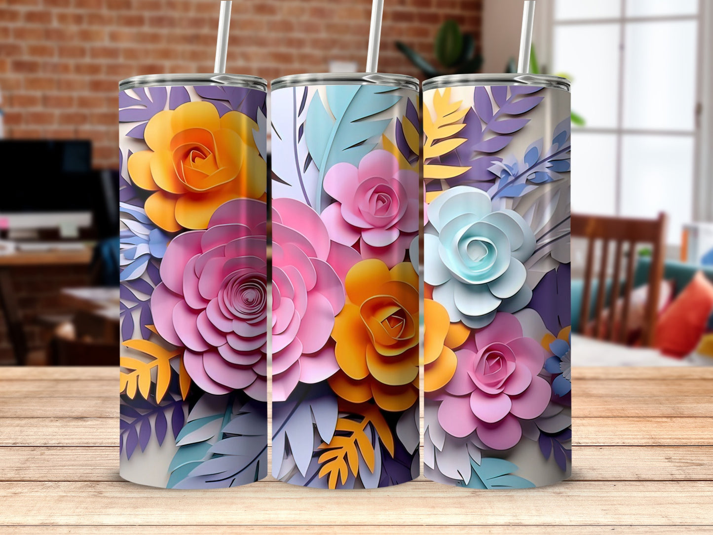 Vivid Floral Tumbler with Colorful Flower Design