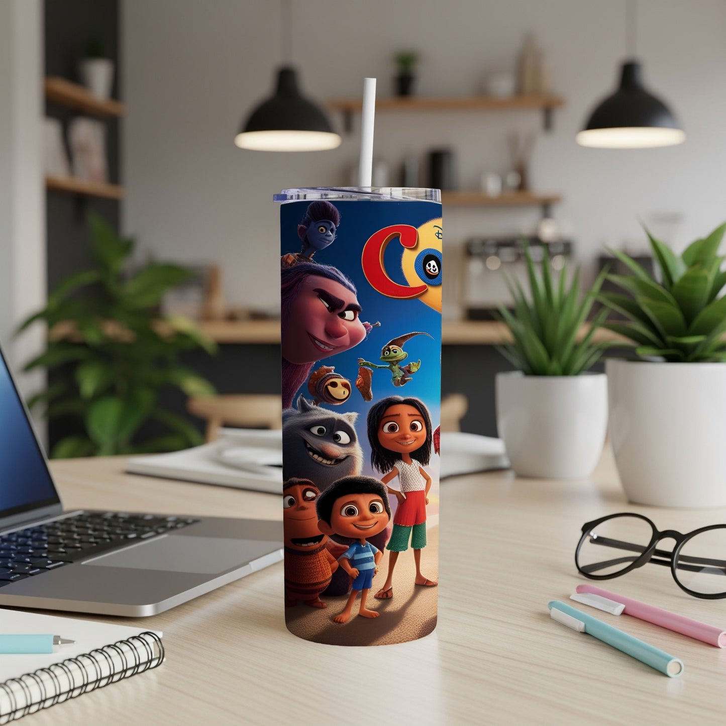 Tumbler with characters from a children's animated movie.