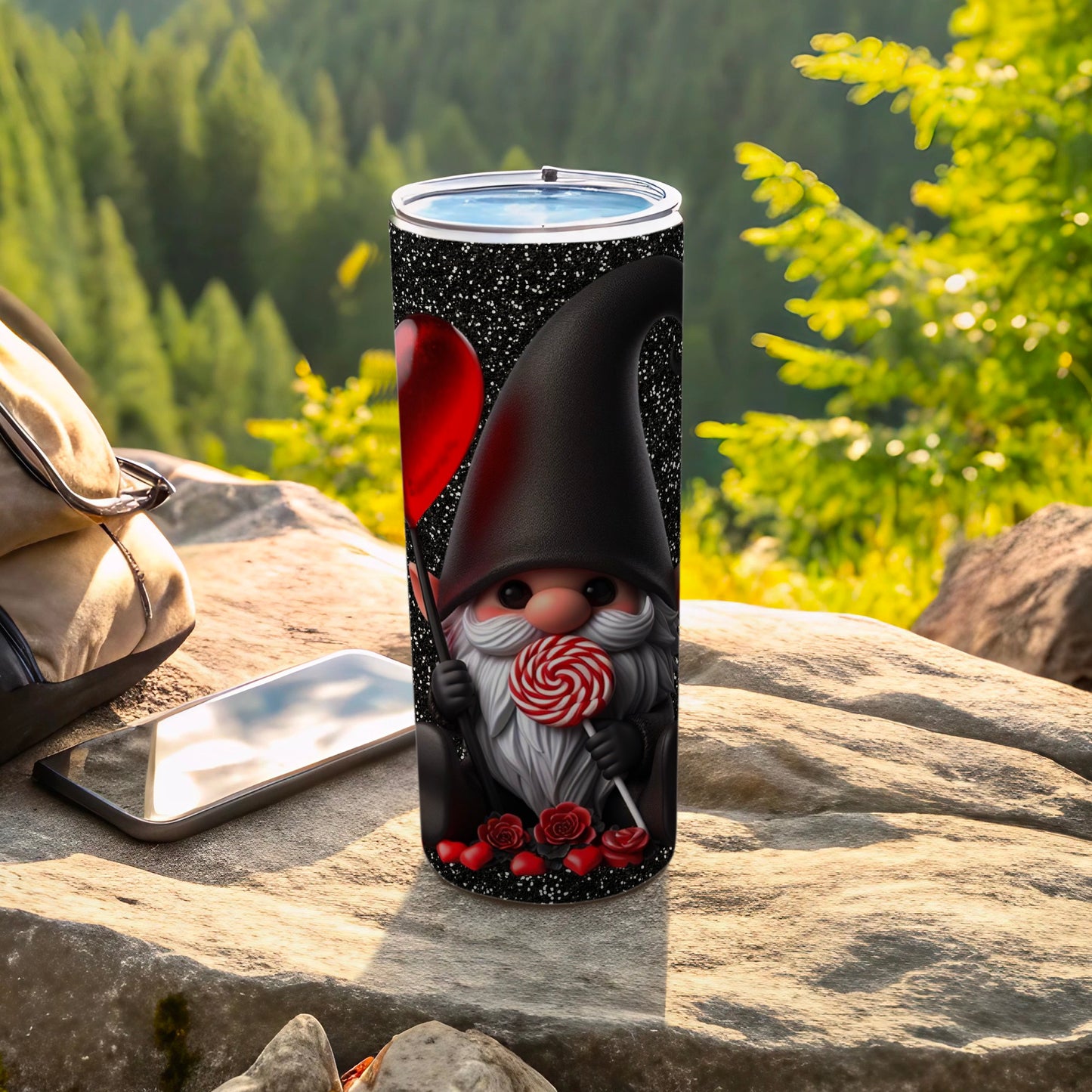 Gnome Holding Heart and Candy Artwork Tumbler