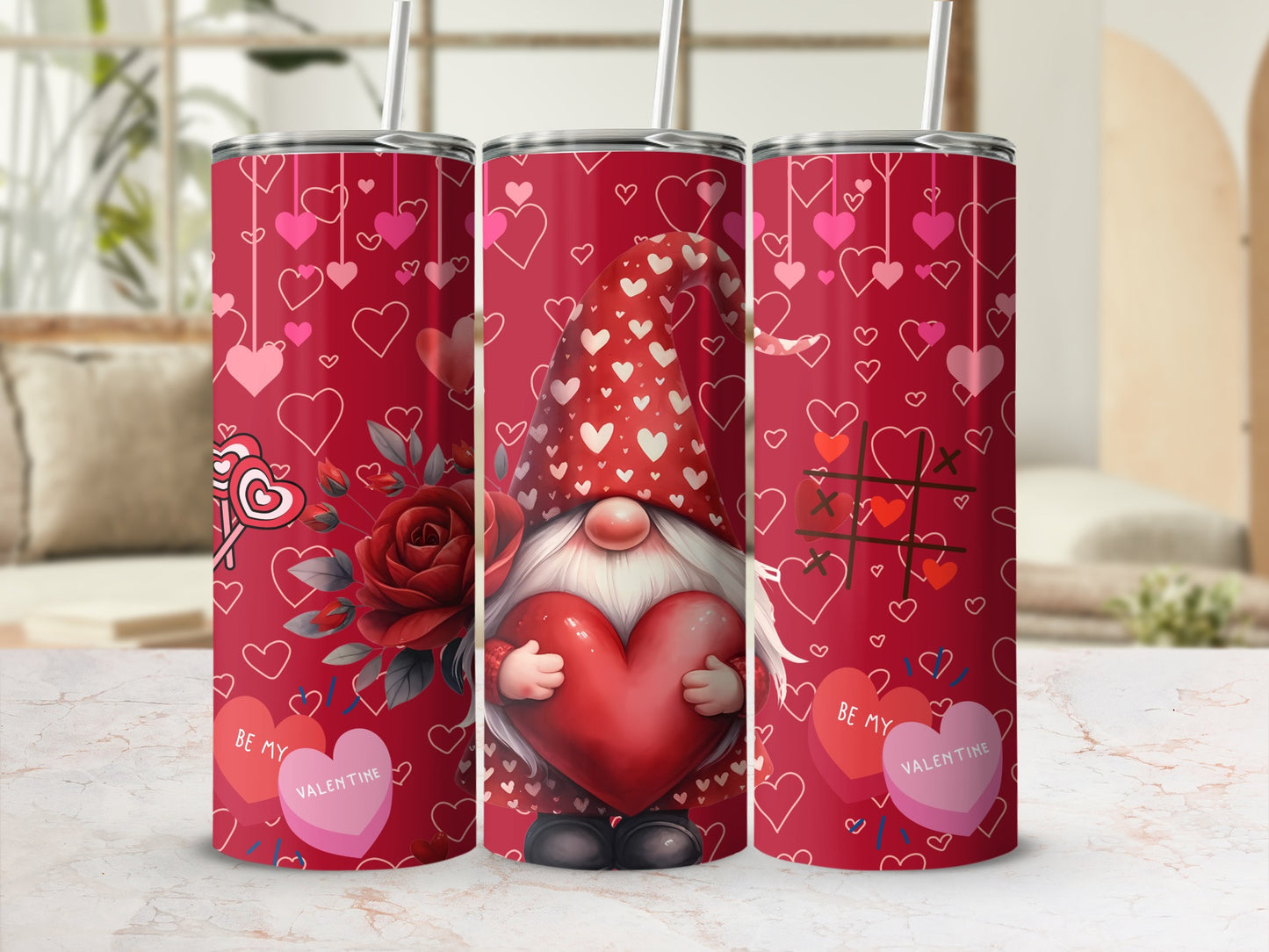 Valentine's Day Themed Tumblers with Hearts Design