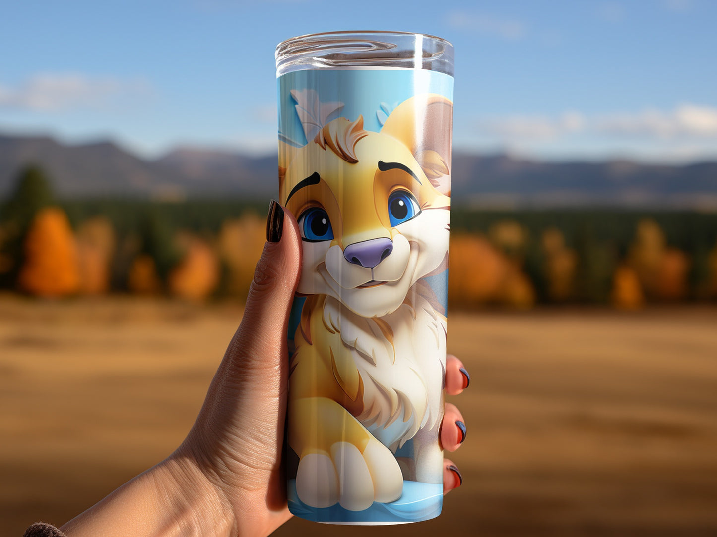 Cute Cartoon Lion Printed Tumbler for Cold Drinks