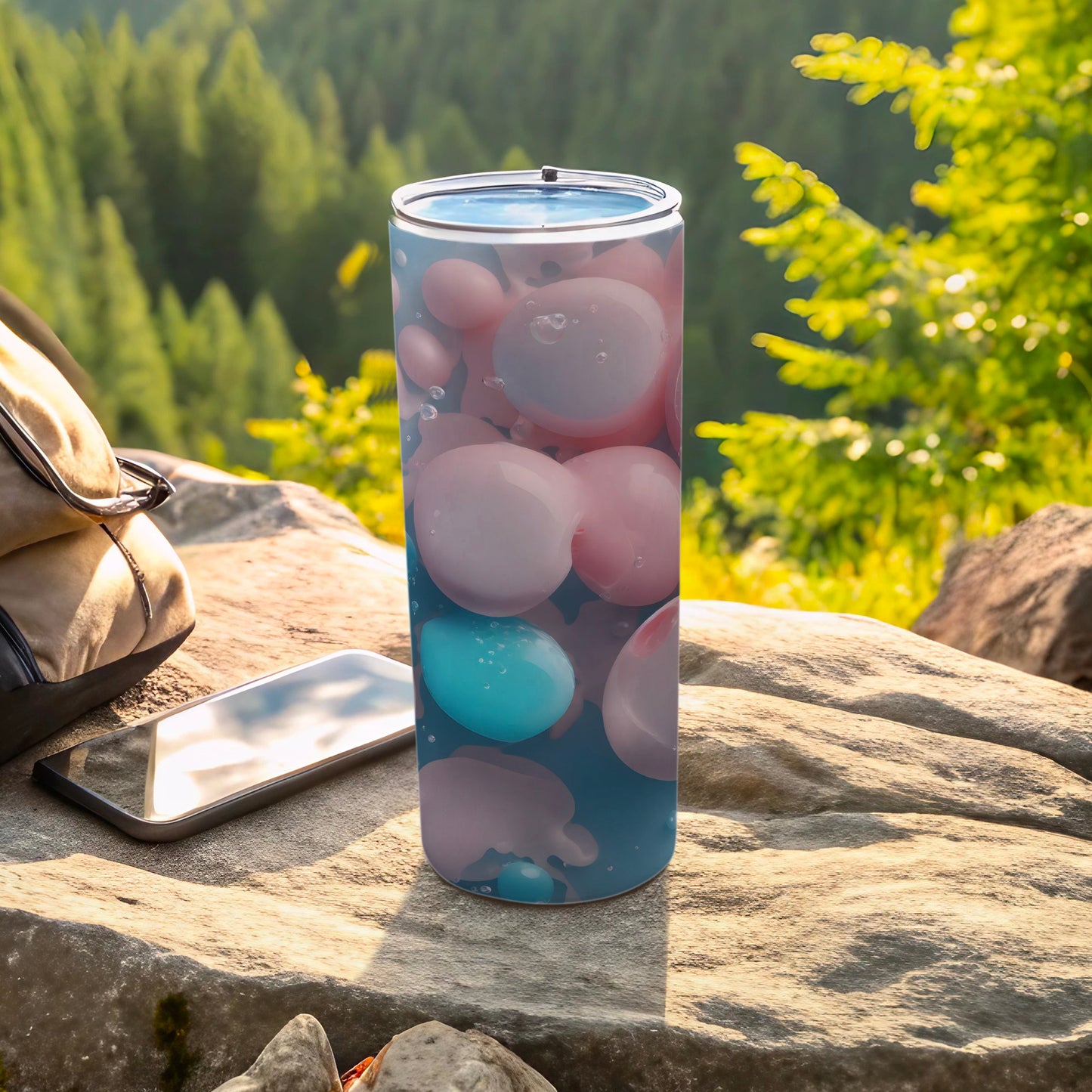Abstract Pink Blue Spheres Bubbles Pattern Liquid Art Tumbler product type