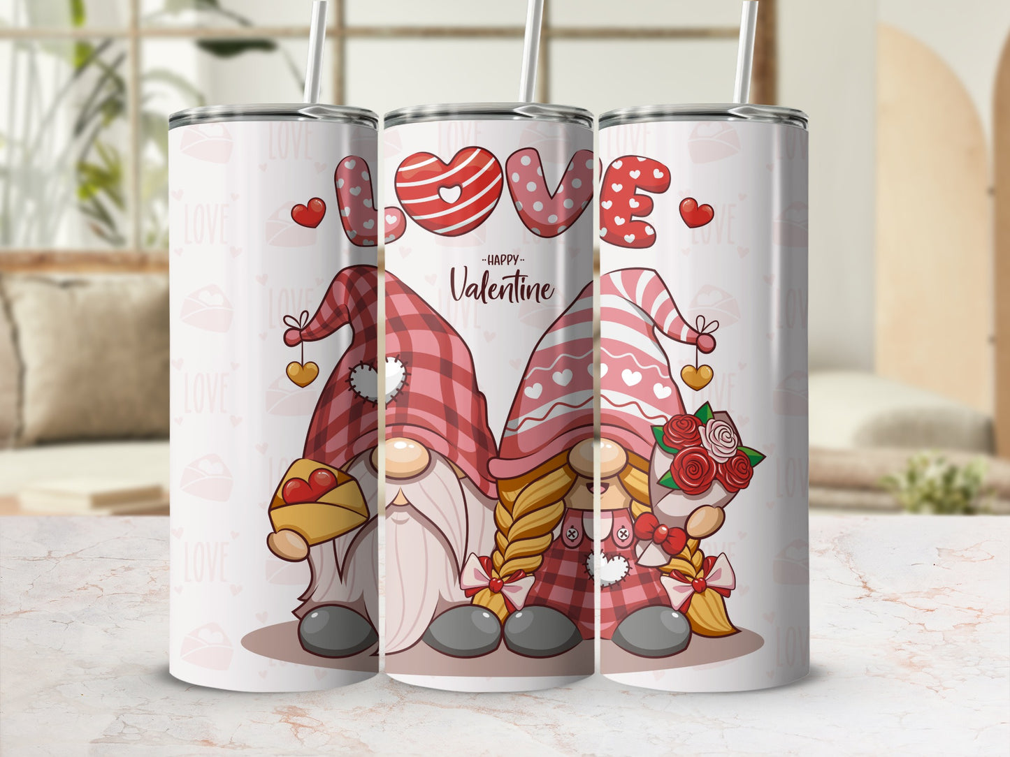 Valentine's Day Gnome Themed Love Tumbler Cups