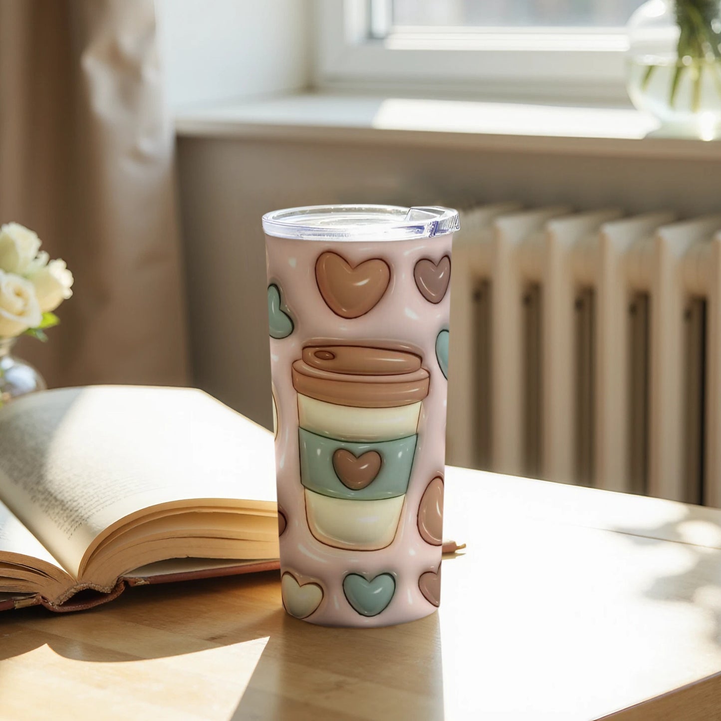 Adorable Hearts and Coffee Cup Design Tumbler