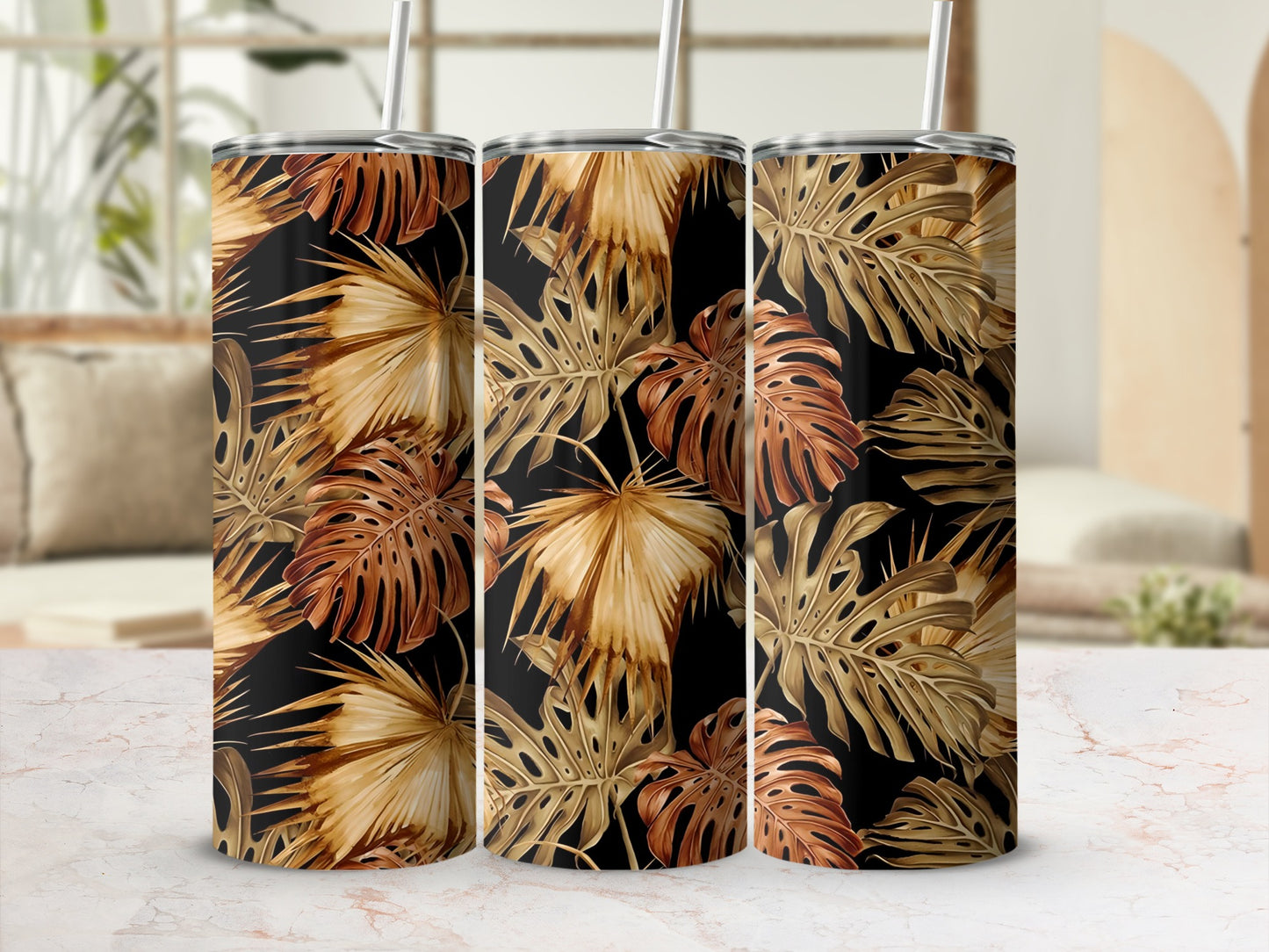 Tropical Leaf Design Tumbler with Metallic Finish Product