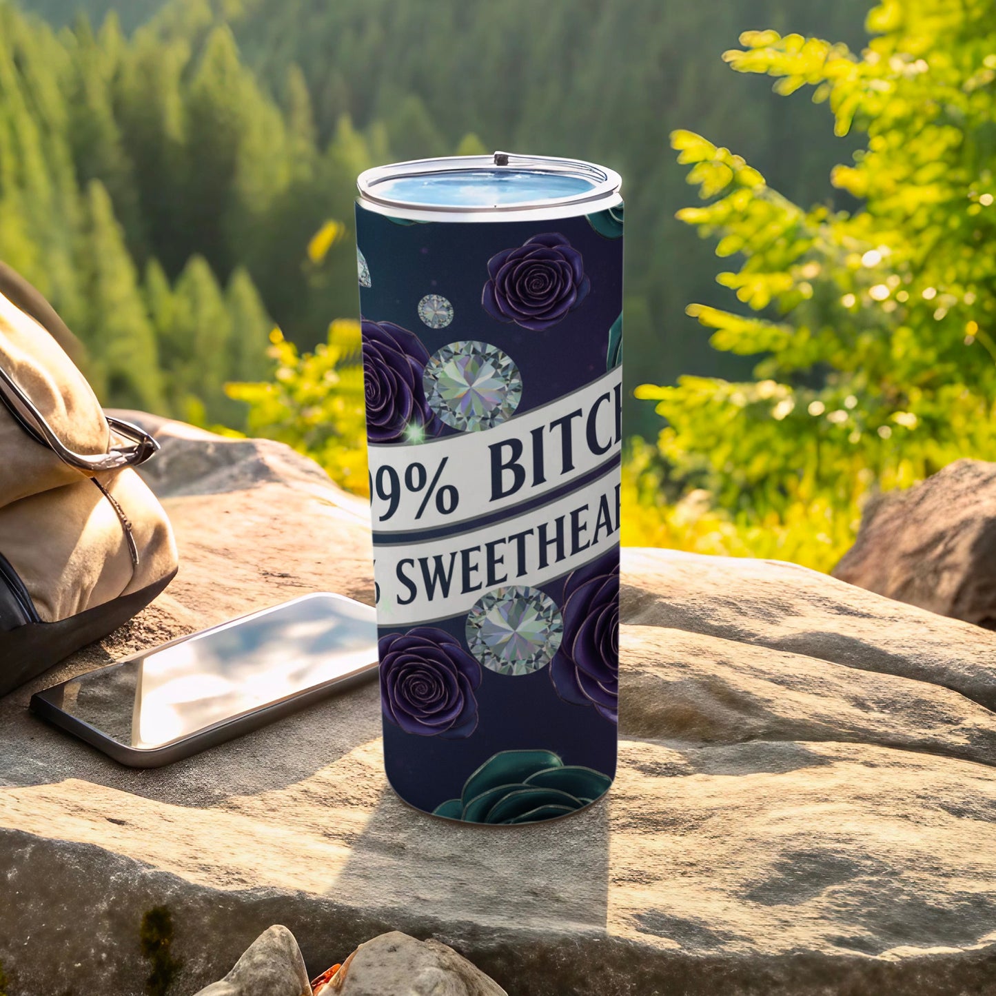 99% Bitch 1% Sweetheart Tumbler with Floral Design