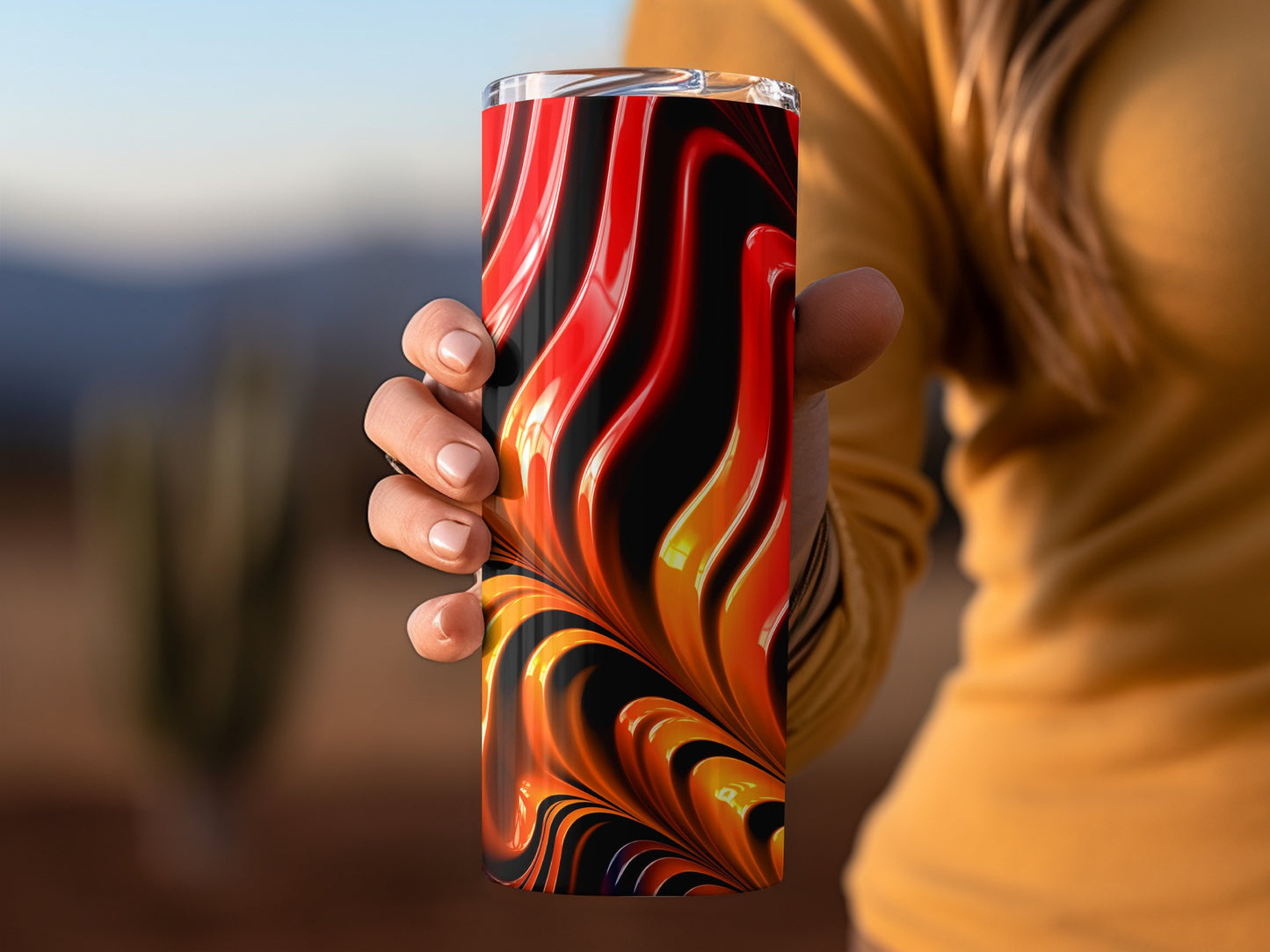 Red And Yellow Glossy Wave Design Background Tumblers