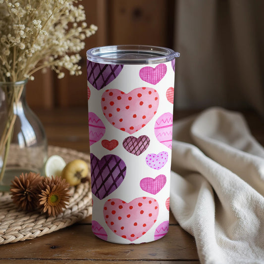 Colorful Hearts Patterned Tumbler for Hot and Cold Drinks