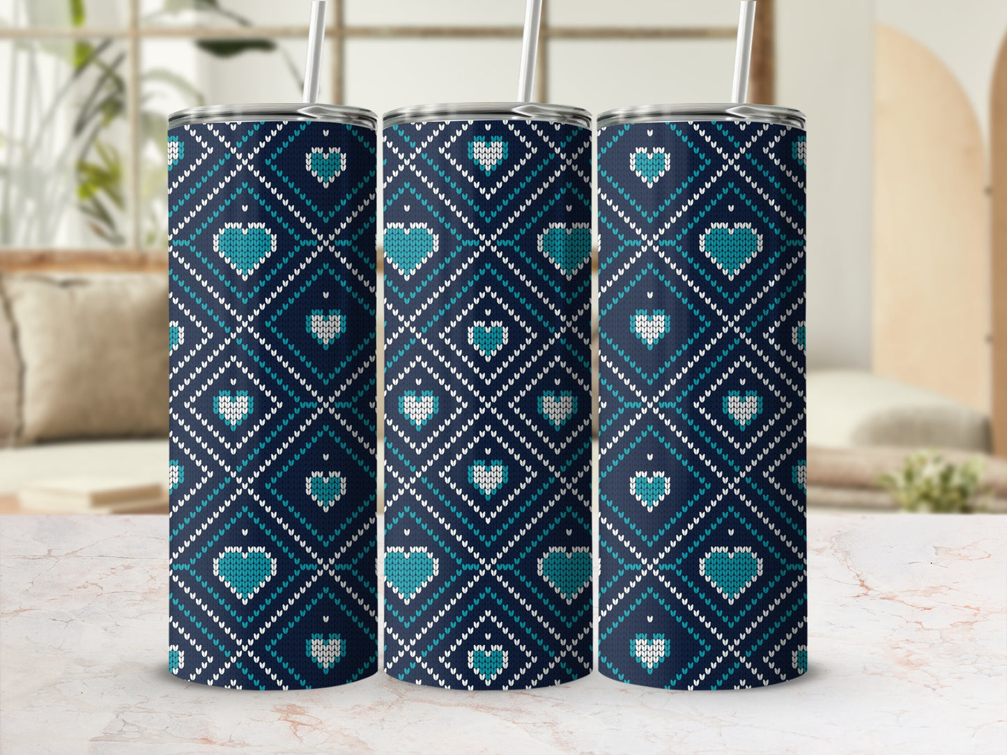 Heart and Diamond Pattern Insulated Tumbler Set