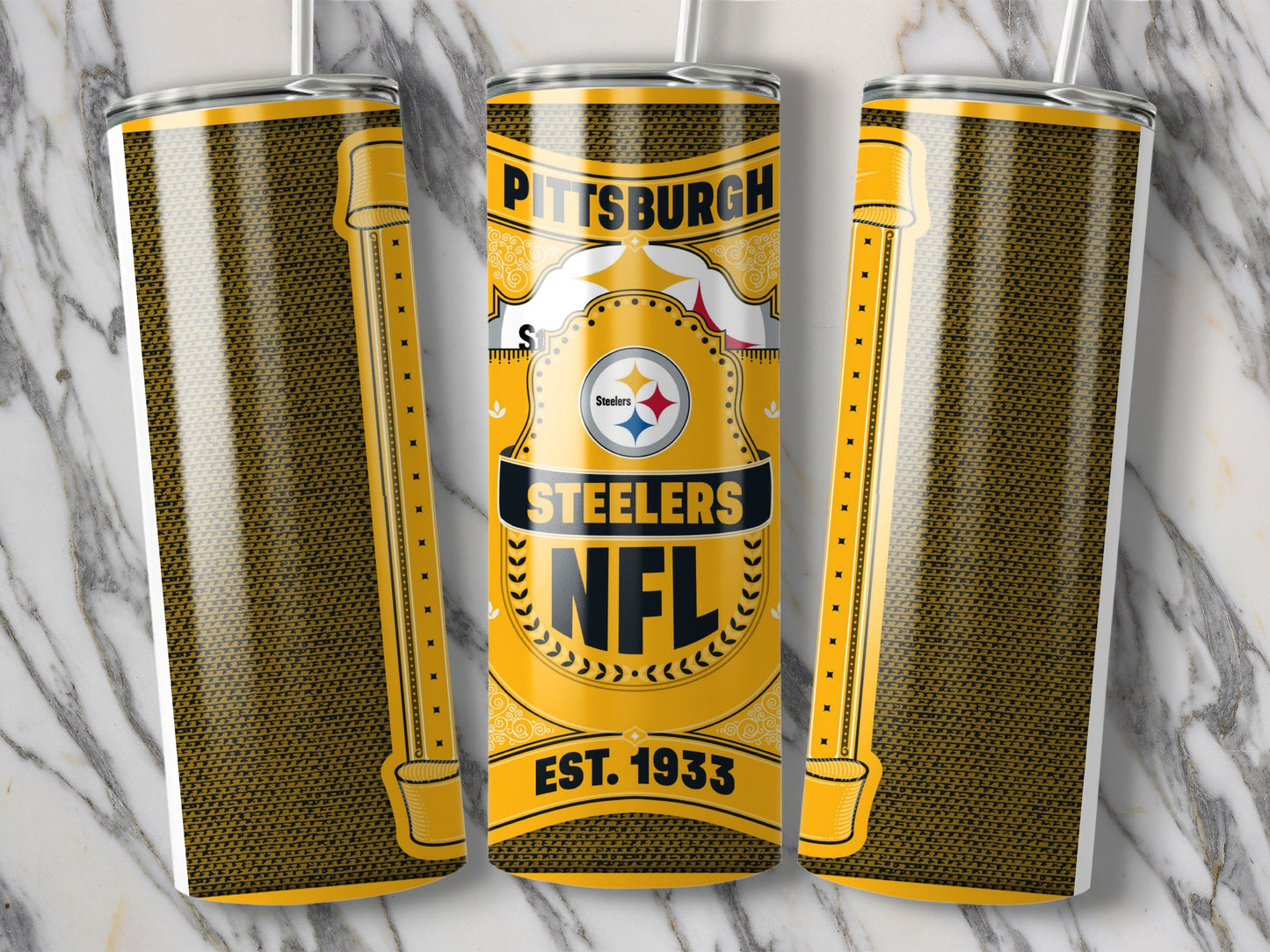Pittsburgh Steelers NFL Est. 1933 Detailed Artwork Tumbler