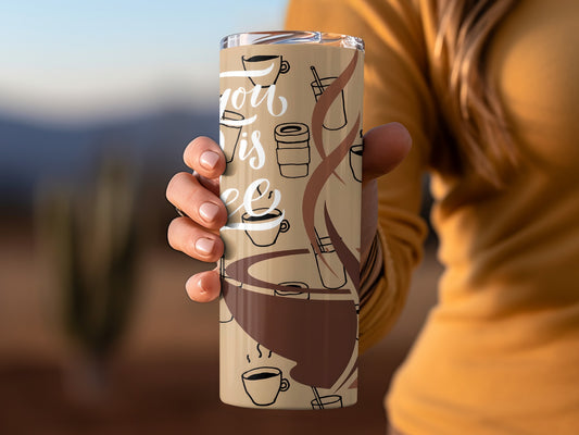 Coffee Lover's Travel Tumbler with Fun Cup Pattern