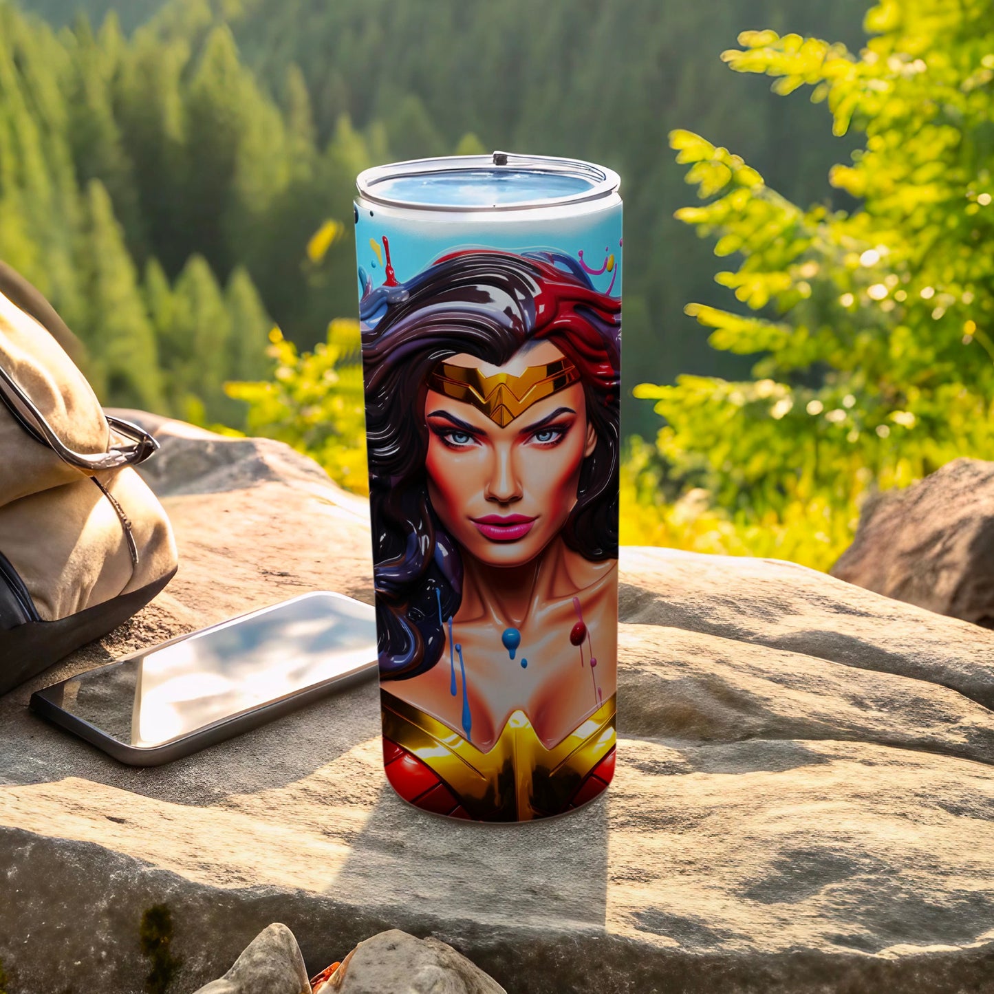 Vibrant Wonder Woman Artwork Insulated Travel Tumbler