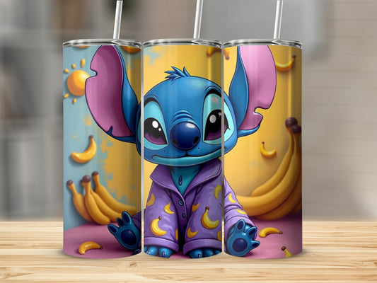 Cute Blue Cartoon Character and Bananas Tumbler Cup