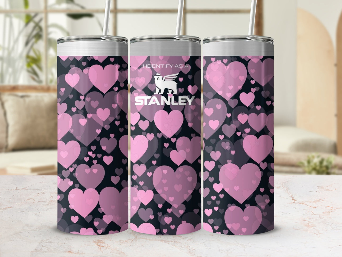 Heart Pattern Stanley Tumbler with Straw for Drinks