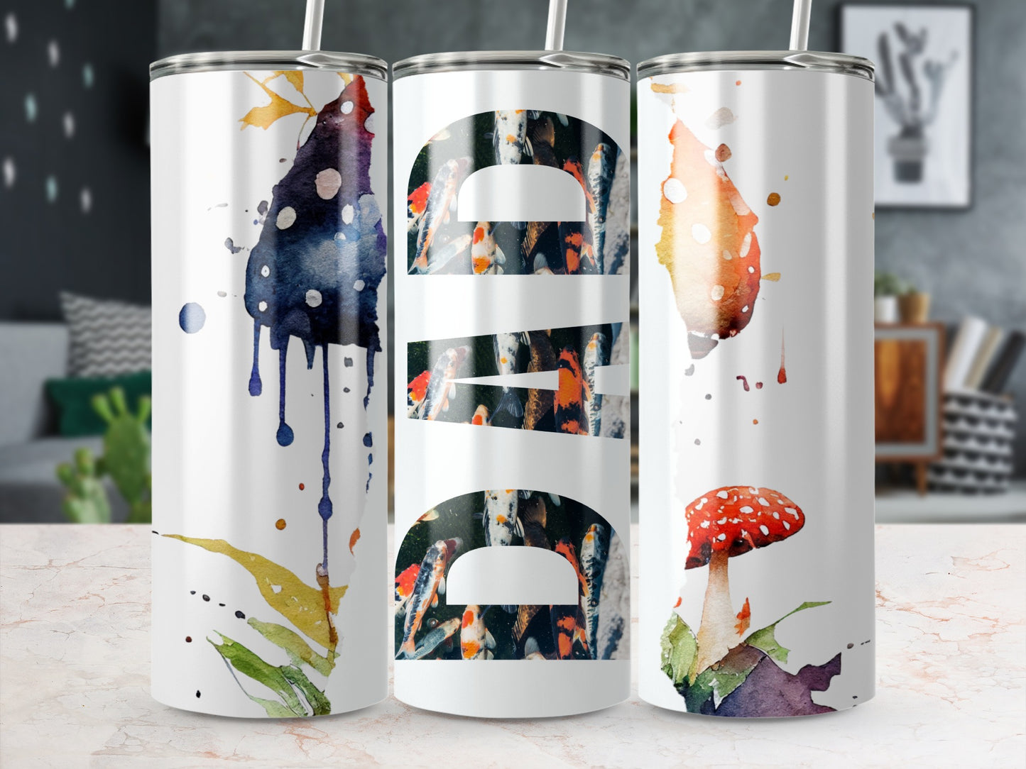 Mushroom and Abstract Art DAD Insulated Tumbler Cup