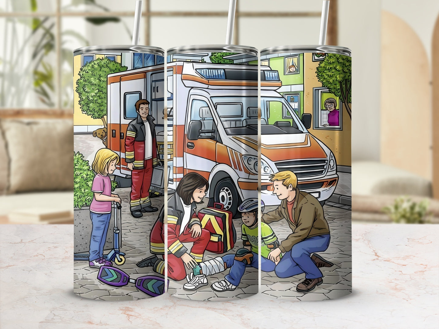 Emergency Response Scene Colorful Illustration Drink Tumbler