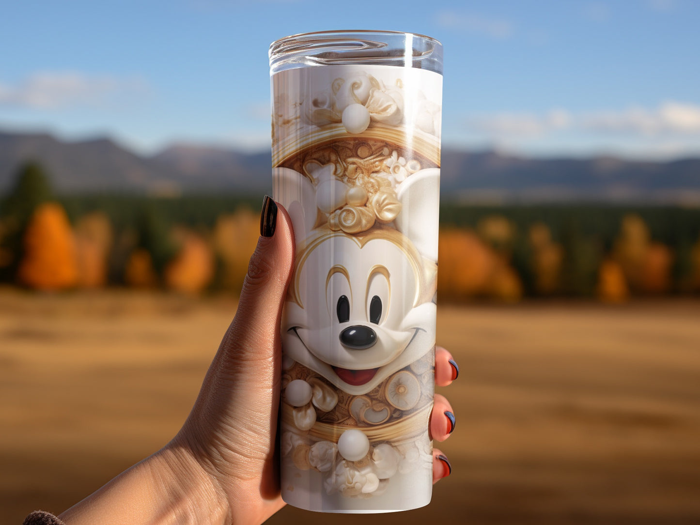 Cute Cartoon Mouse Tumbler with Autumn Background