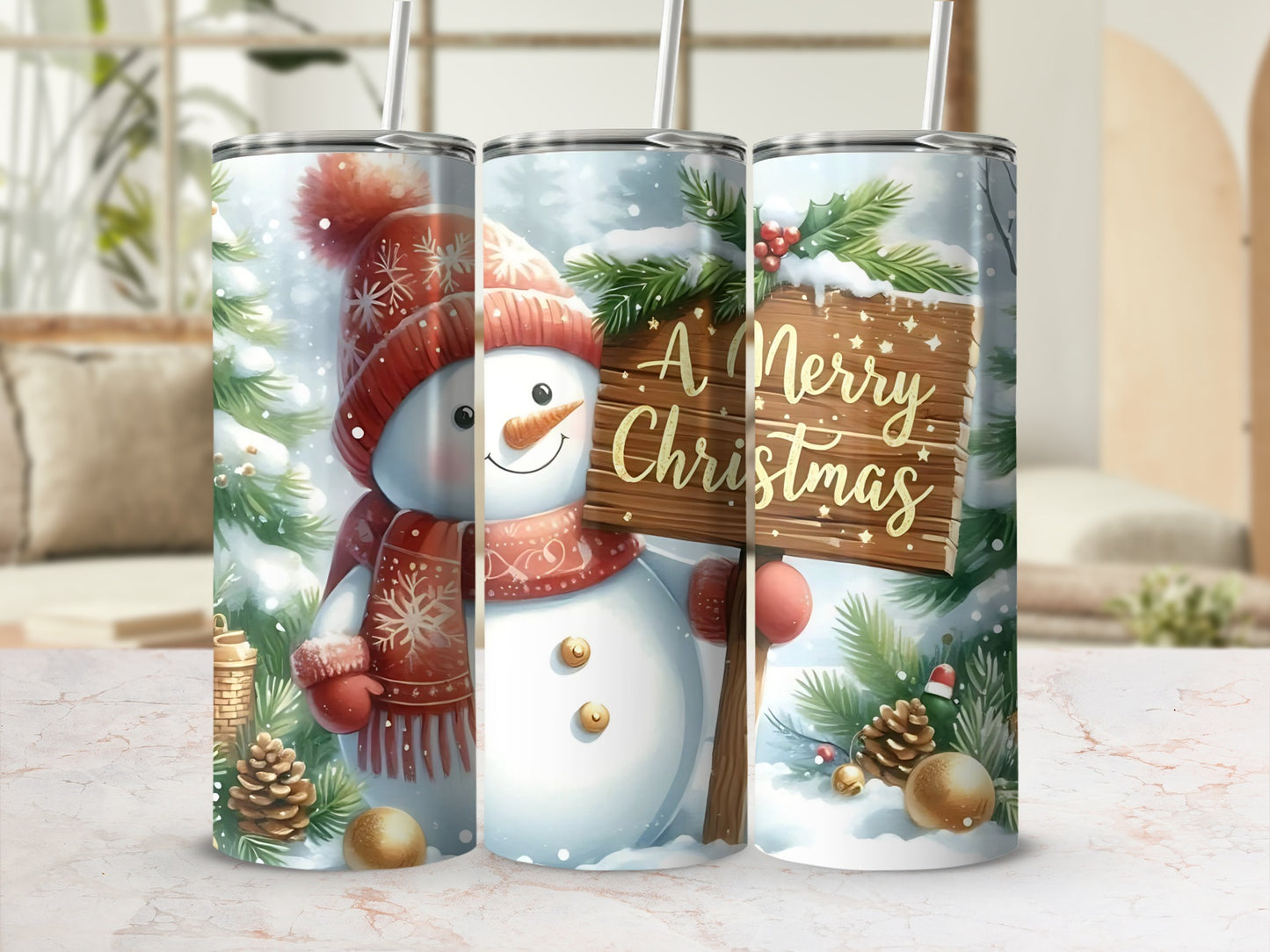 Festive Snowman and Merry Christmas Tumbler Cup