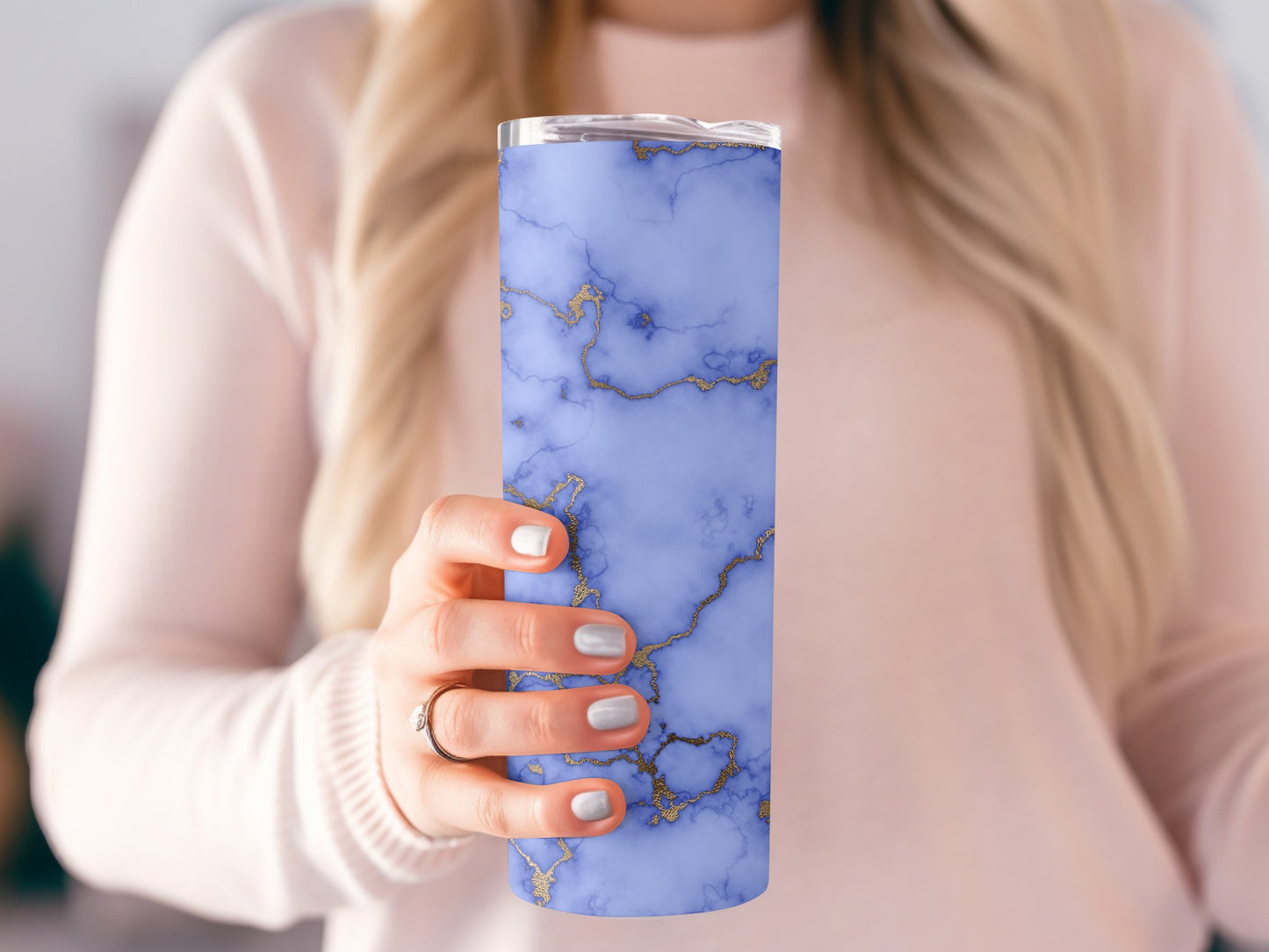 Golden Veins on Pale Blue Marble Texture Pattern Tumblers