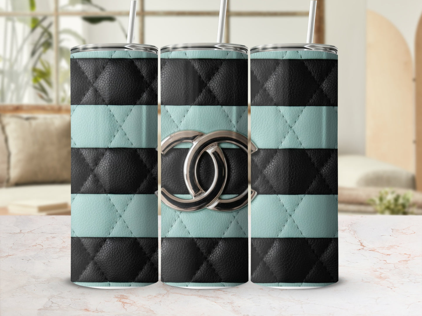Elegant Black And Mint Design With Logo Pattern Tumblers