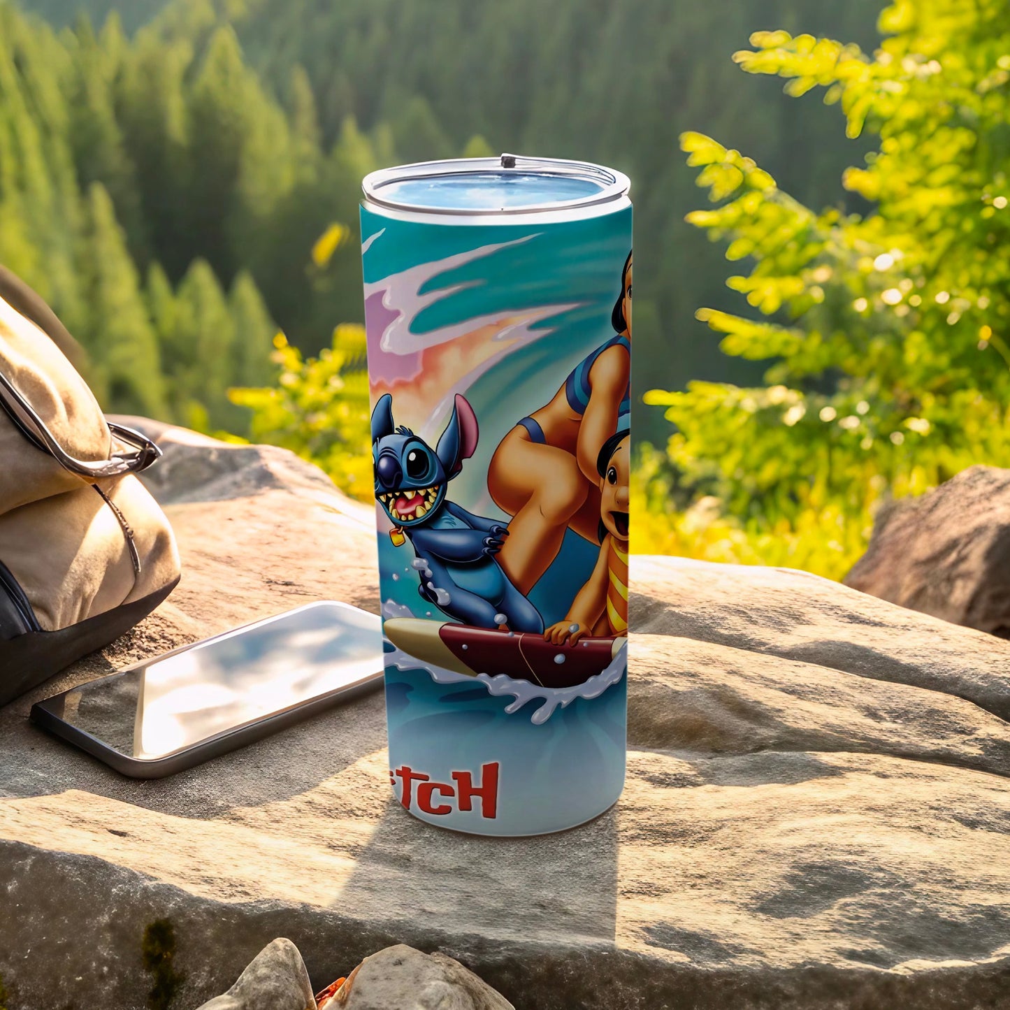 Stitch Surfing Outdoor Scene Travel Tumbler Cup