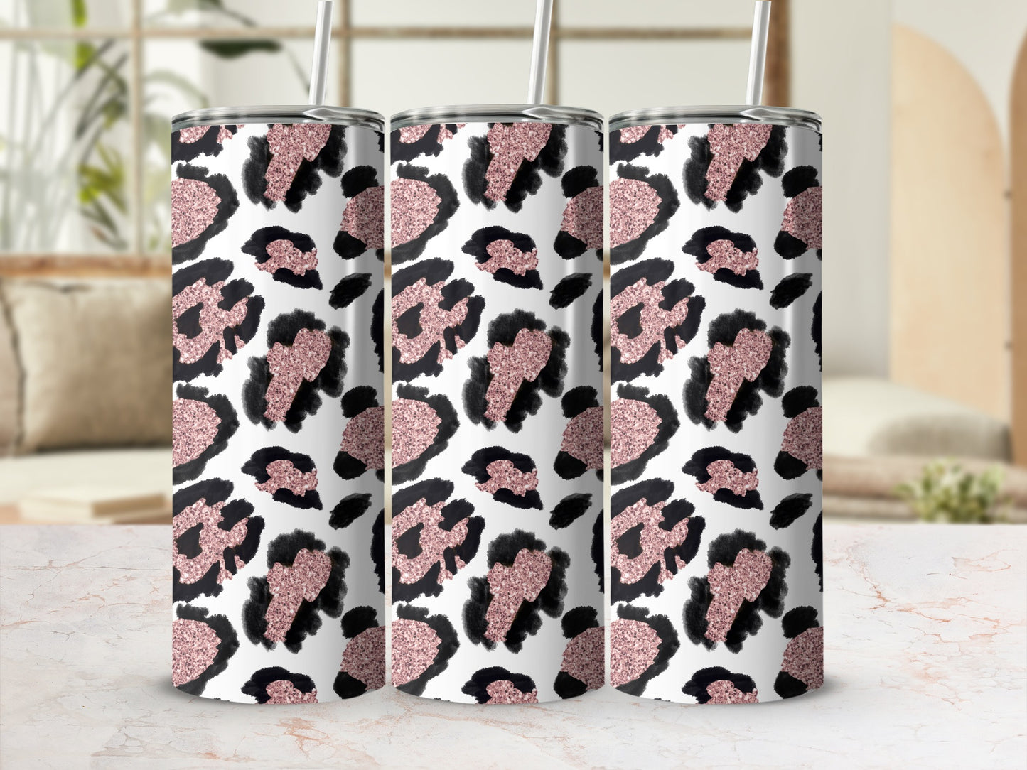 Pink Glitter Leopard Print Design Tumbler