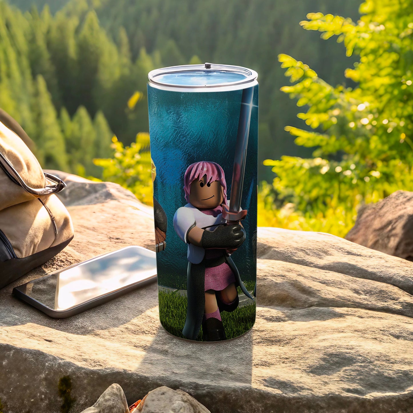 Knight Character Tumbler with Pink Hair Theme Drinkware