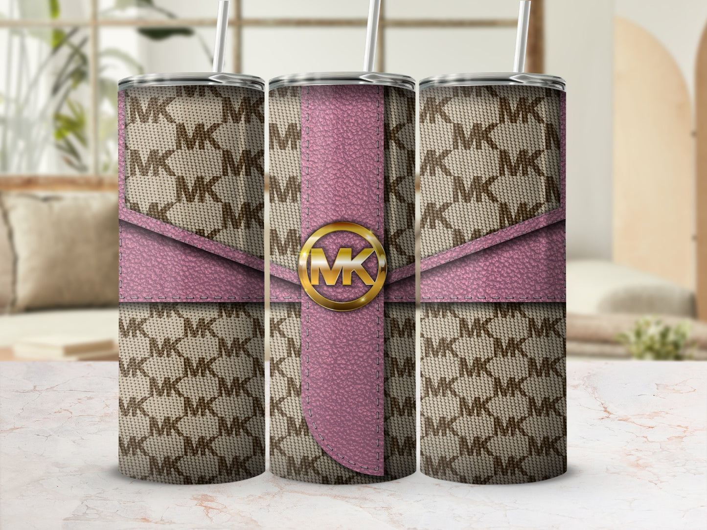 Stylish MK Patterned Pink Accent Tumbler Cup