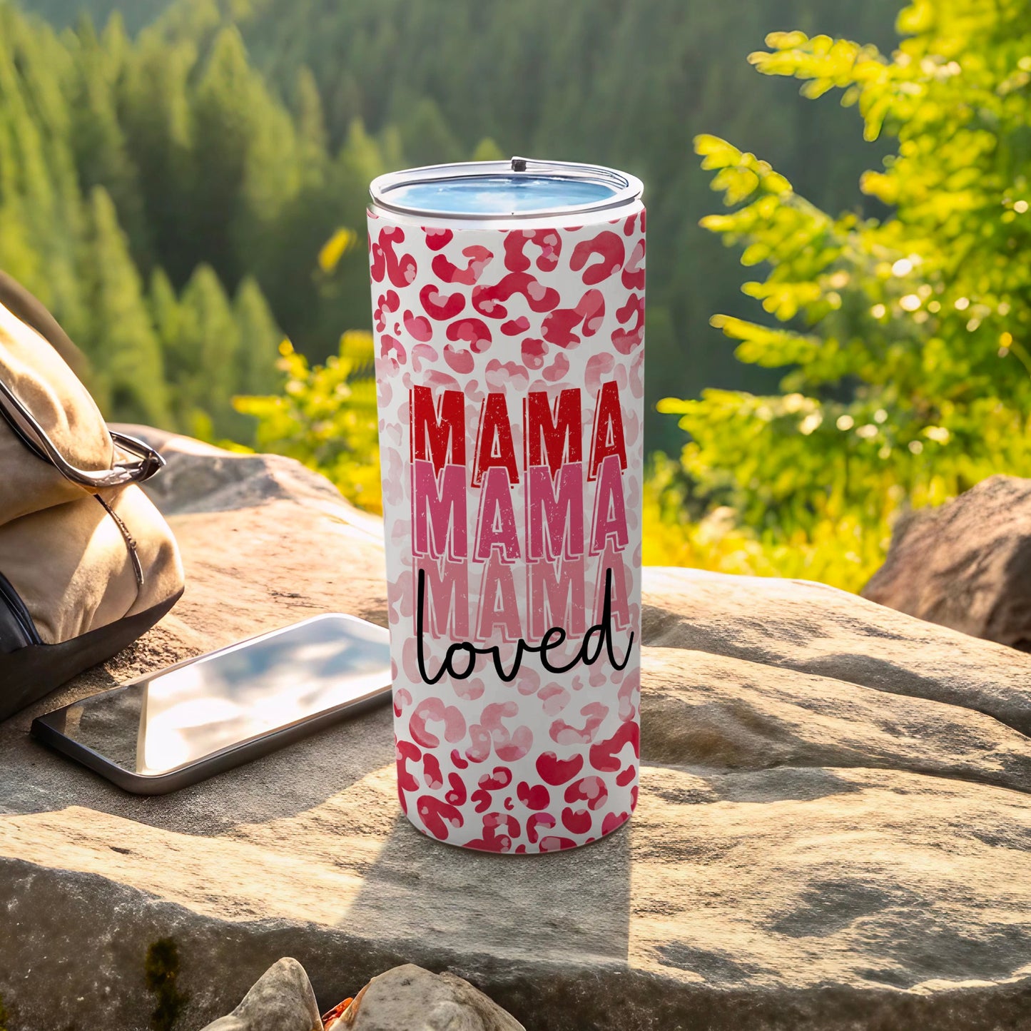 Mama Loved Pink Leopard Print Tumbler Cup
