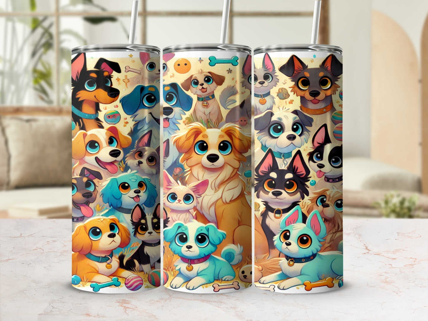 Cute Colorful Cartoon Dogs and Cats Design Tumbler