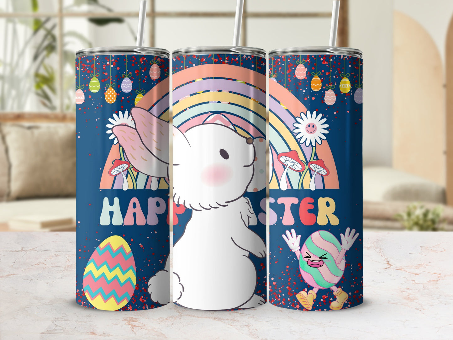 'Happy Easter Bunny and Eggs Tumbler for Festive Celebrations'