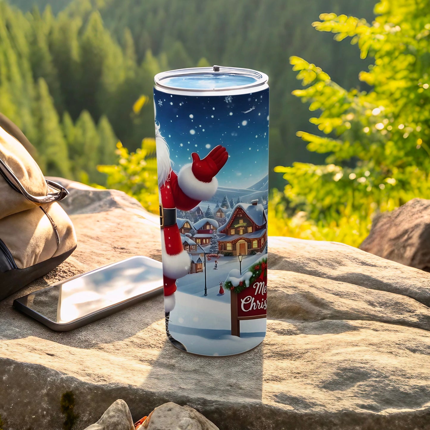 Santa Claus Christmas Village Scene Tumbler Cup