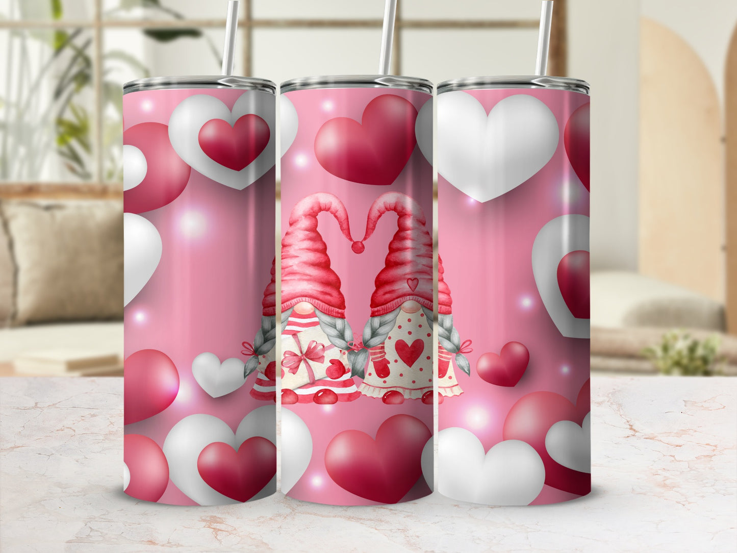 Lovely Heart Gnome Themed Tumbler For Valentine's Day