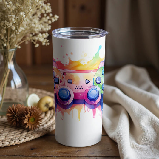 Vibrant Artistic Gaming Controller Travel Mug