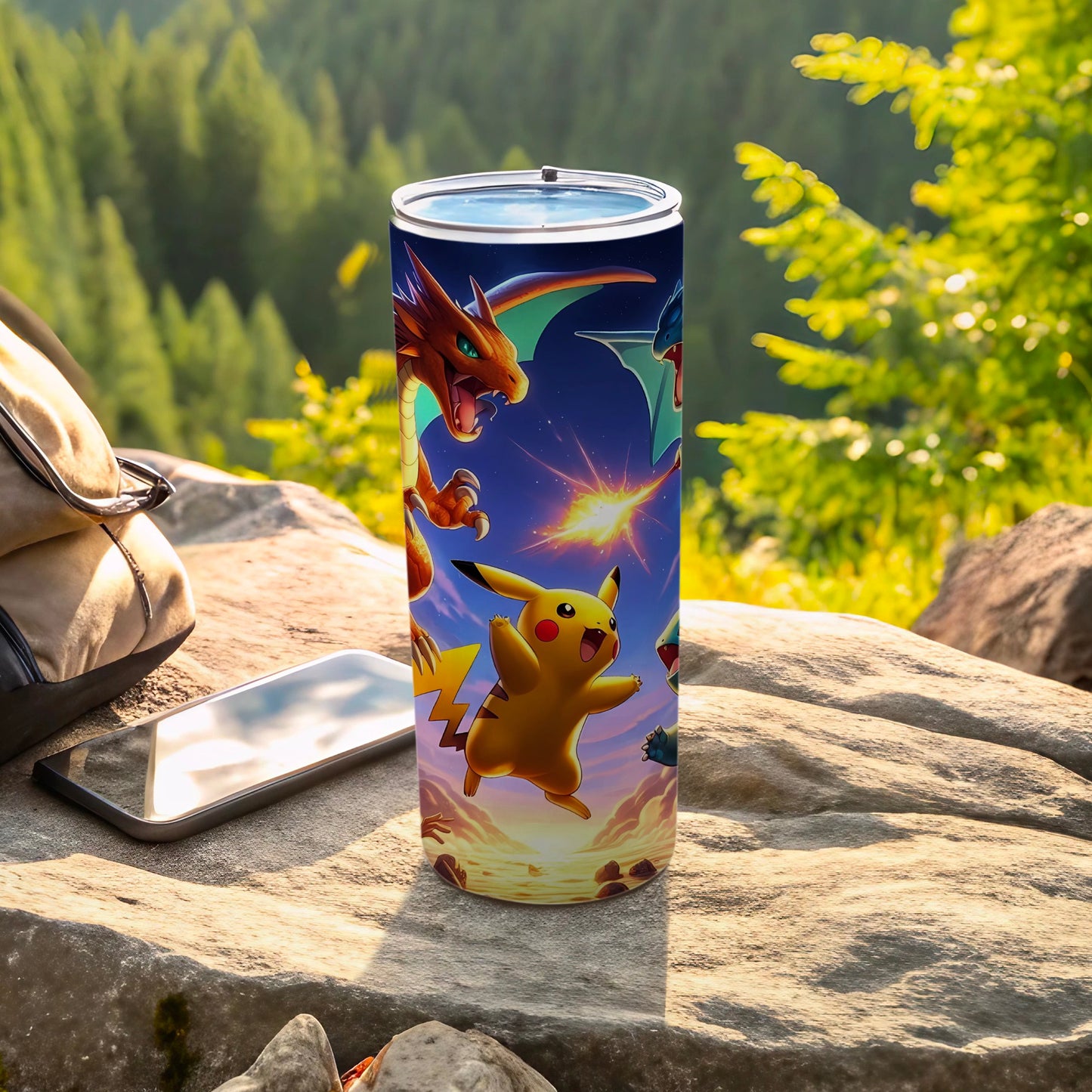 Vibrant Pokemon Characters Tumbler with Pikachu and Charizard