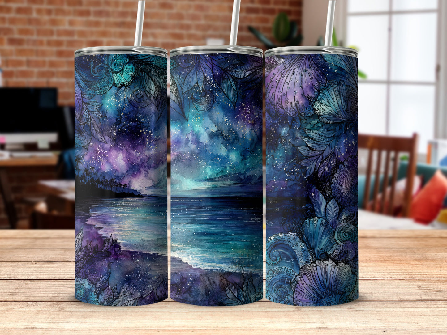 Deramsy Sky Ocean Artistic Portable Beverage Container