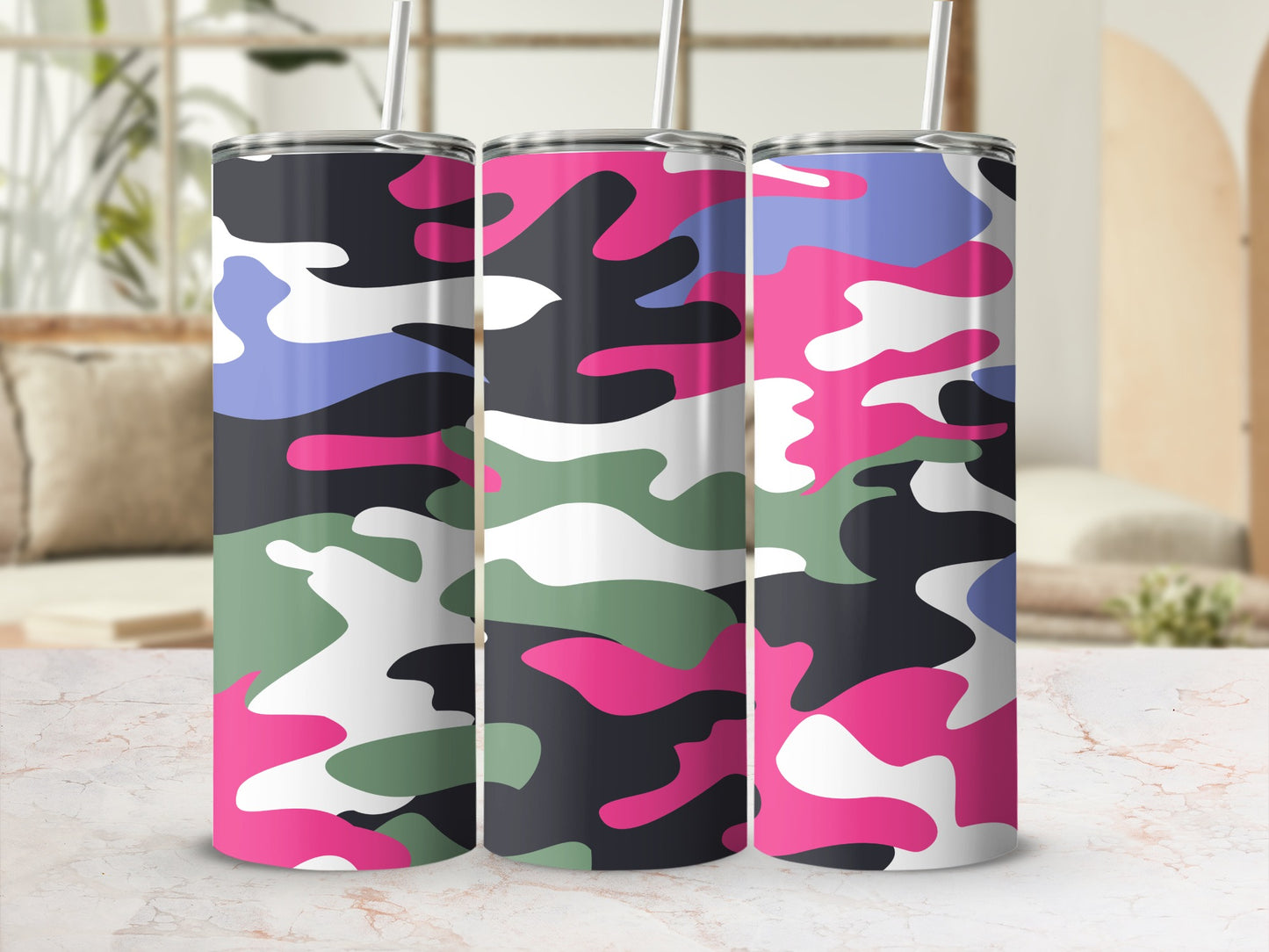 Colorful Camouflage Pattern Stainless Steel Tumbler