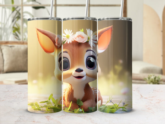Cute Deer with Flower Crown Insulated Tumbler