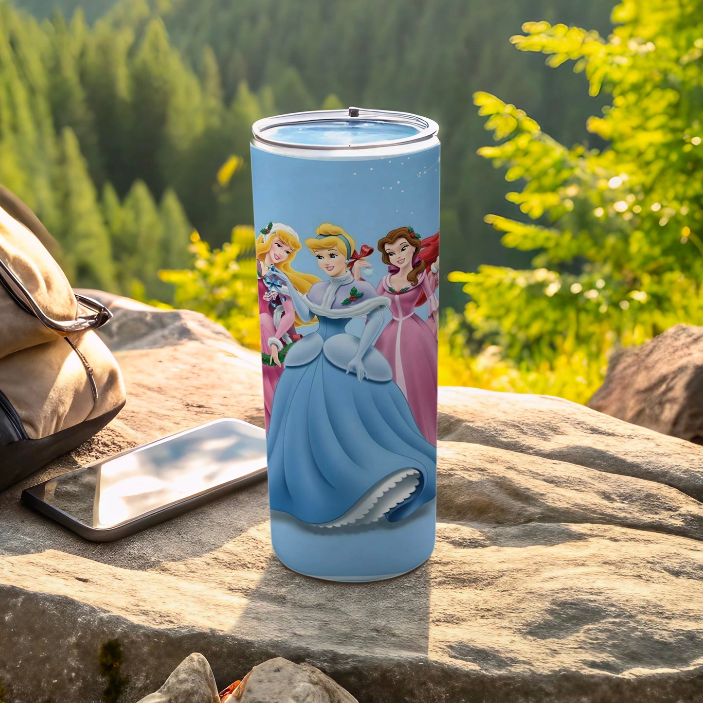 Princess Trio Illustration on Blue Tumblers Drinking Tumbler