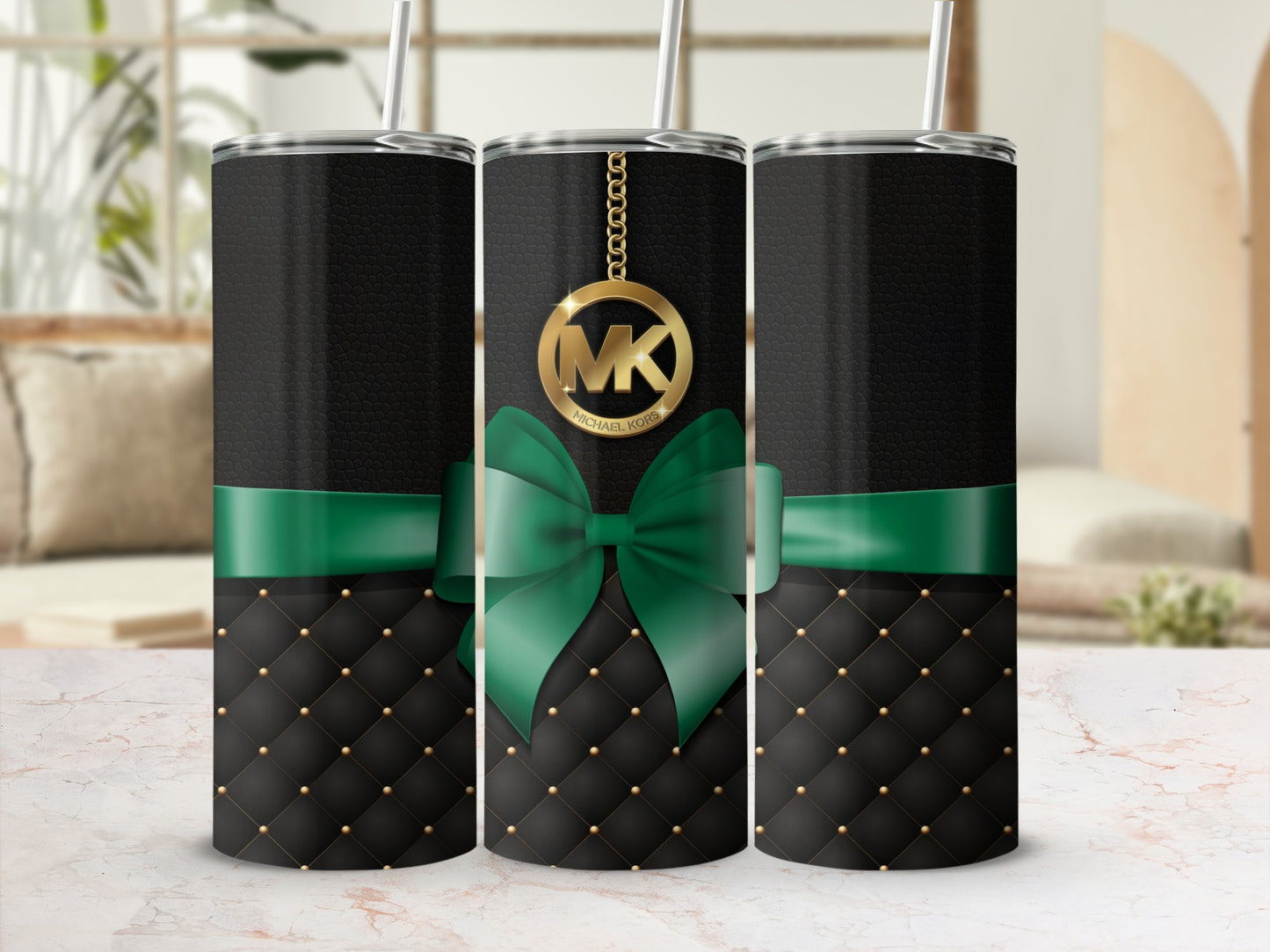 Elegant Black and Green Tumbler with Gold Detailing