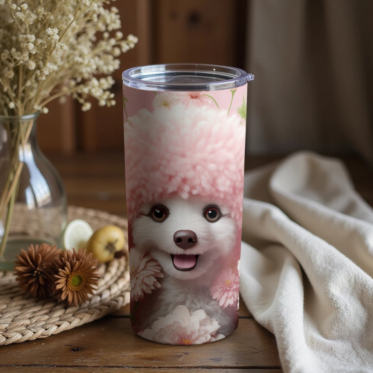 Adorable Pink Floral Dog Design Cute Pet Animal Tumbler product type