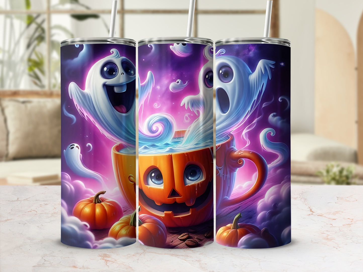Cute Ghosts with Pumpkin Halloween Tumbler Cup Product