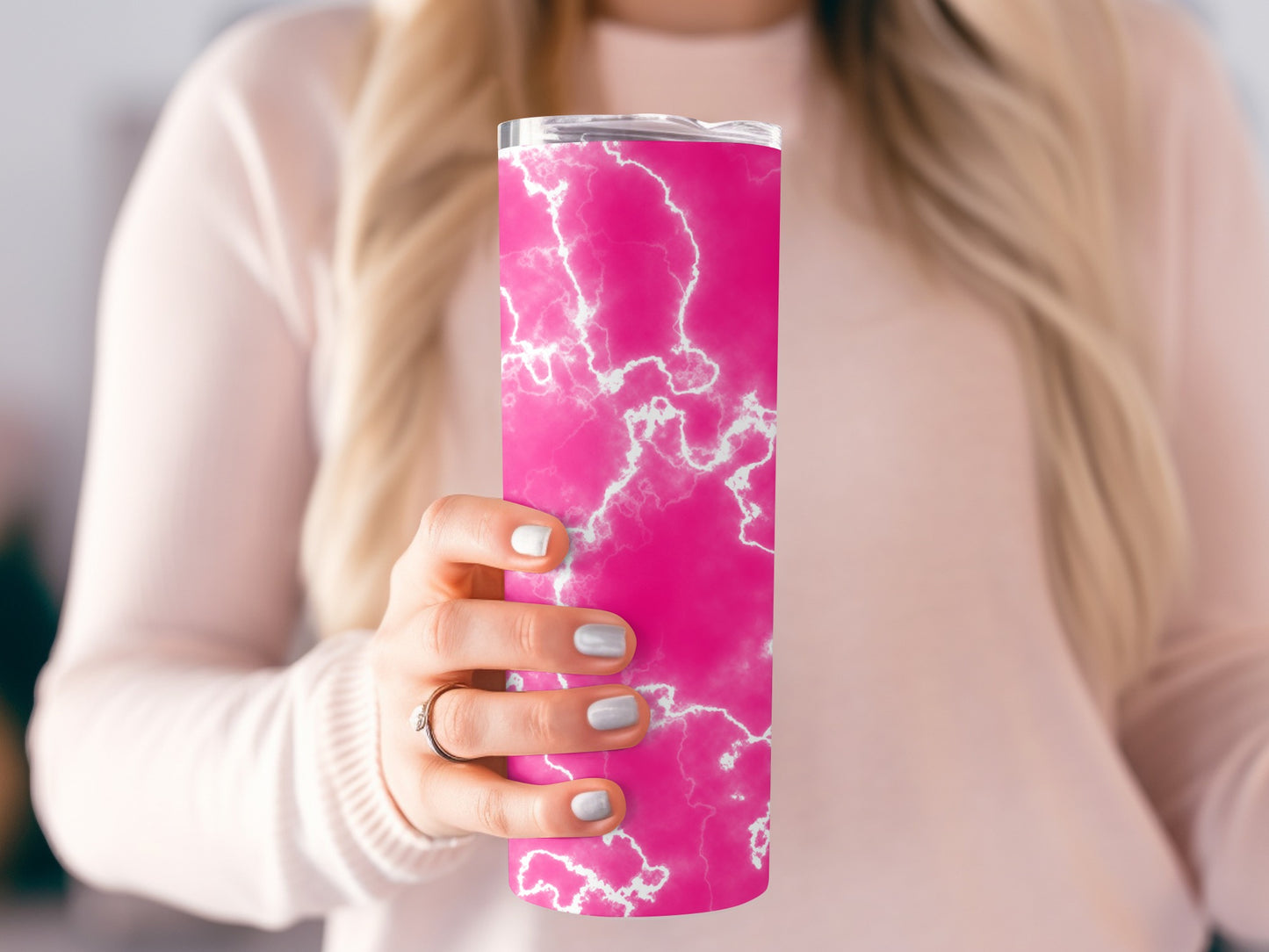 Vivid Hot Pink Lightening Pattern Unique Design Tumblers