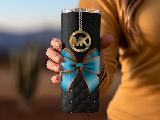 Stylish Black and Blue Bow Tumbler with Gold Charm