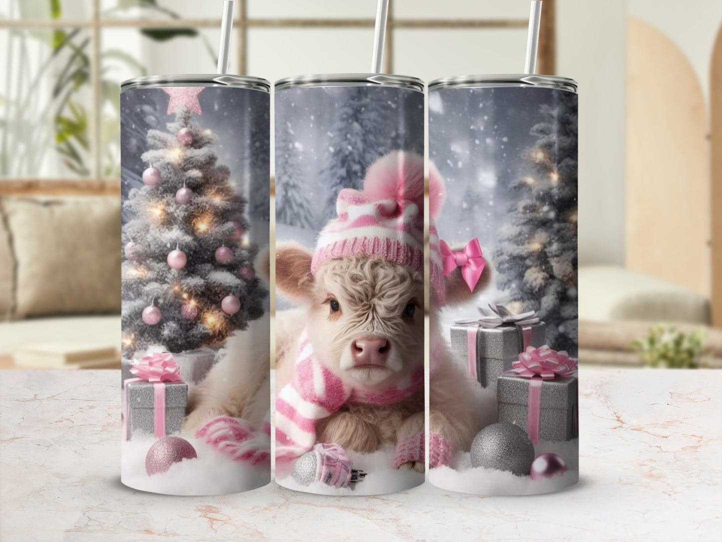 Adorable Holiday Cow With Christmas Gifts Tumbler