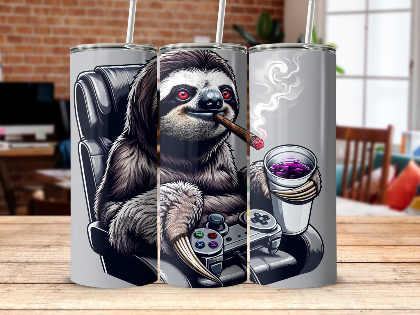 Sloth Drinking Coffee Fun Art Travel Mug